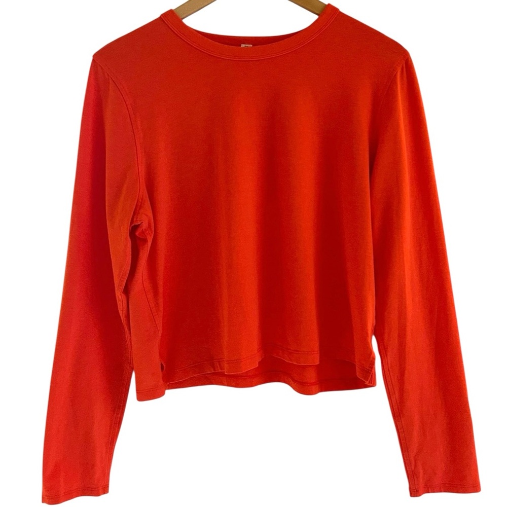 Lululemon Classic Fit T-Shirt Size 10 Cotton Lyocell Linen Long Sleeve Orange